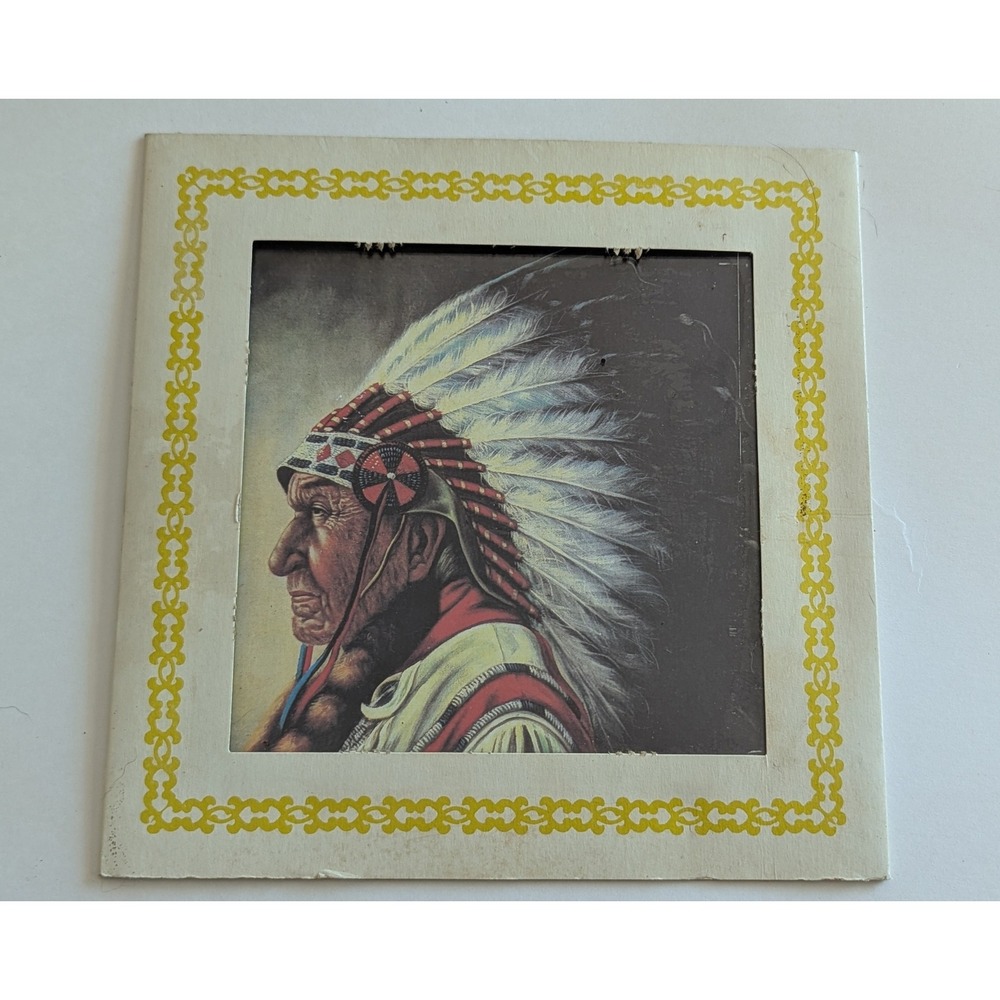 Vintage Native American Chief Portrait Print 8x8 Decorative Yellow Border Mat